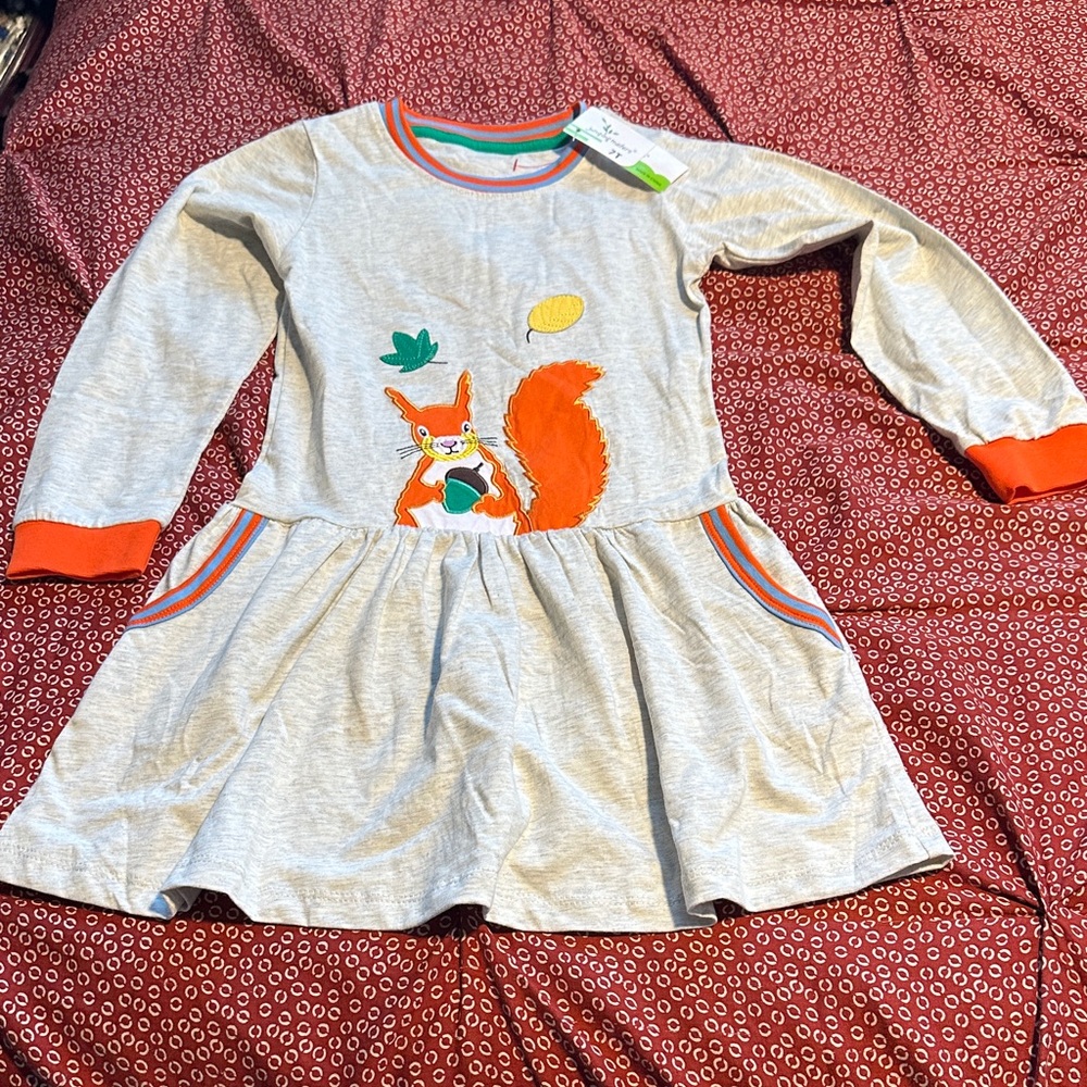 Charming Kids Dress with Squirrel Design